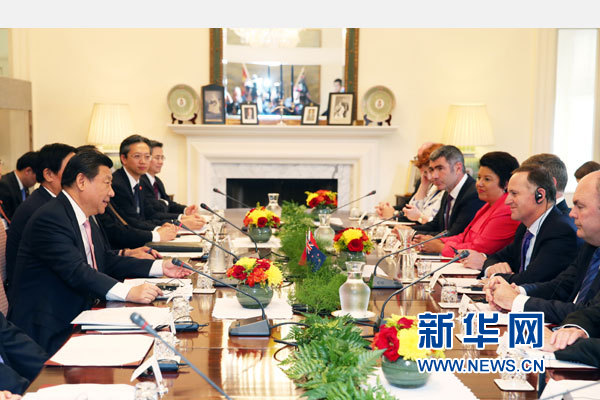 11月20日，中國(guó)國(guó)家主席習(xí)近平在惠靈頓同新西蘭總理約翰·基舉行會(huì)談。 新華社記者 馬占成 攝