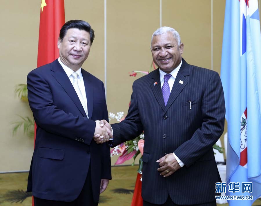 11月22日，中國國家主席習(xí)近平在楠迪同斐濟總理姆拜尼馬拉馬舉行會談。 新華社記者姚大偉攝