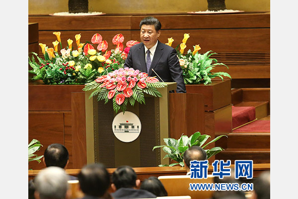 11月6日，中共中央總書記、國家主席習近平在越南國會發表題為《共同譜寫中越友好新篇章》的重要演講。 新華社記者 龐興雷 攝