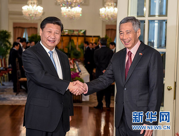 11月7日，國家主席習(xí)近平在新加坡同新加坡總理李顯龍舉行會(huì)談。 新華社記者 李學(xué)仁 攝