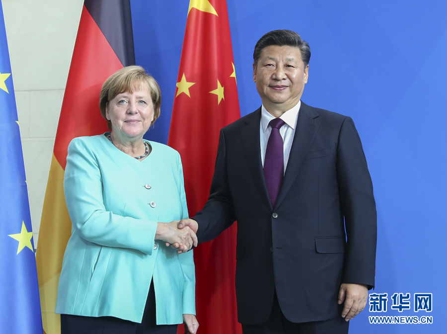 7月5日，國家主席習近平在柏林同德國總理默克爾舉行會談。新華社記者謝環馳攝