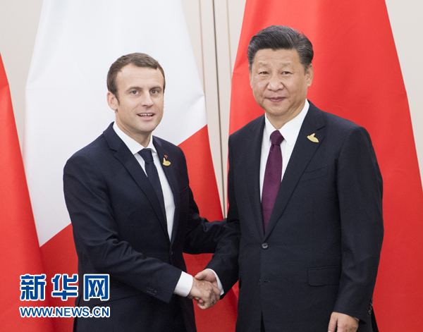 7月8日，國家主席習(xí)近平在漢堡會(huì)見法國總統(tǒng)馬克龍。新華社記者 李學(xué)仁 攝